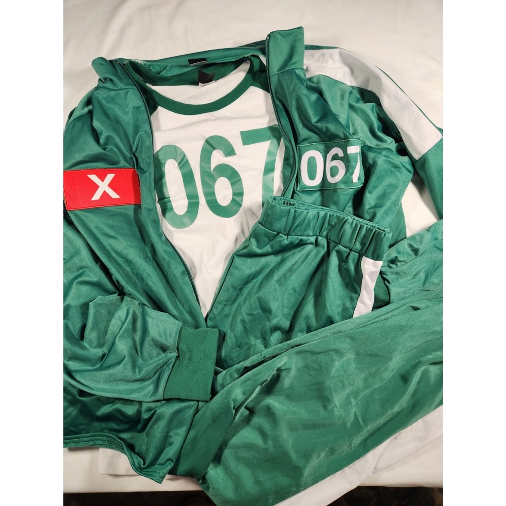 Squid Game Green Track Suit with T-Shirt 3 Piece Set Size Large #067 Cosplay